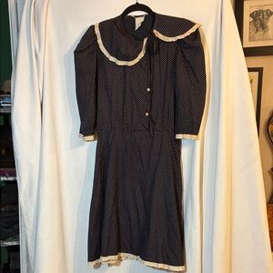 Vintage 1960s does Edwardian Polka Dot Dress with Lace Trim